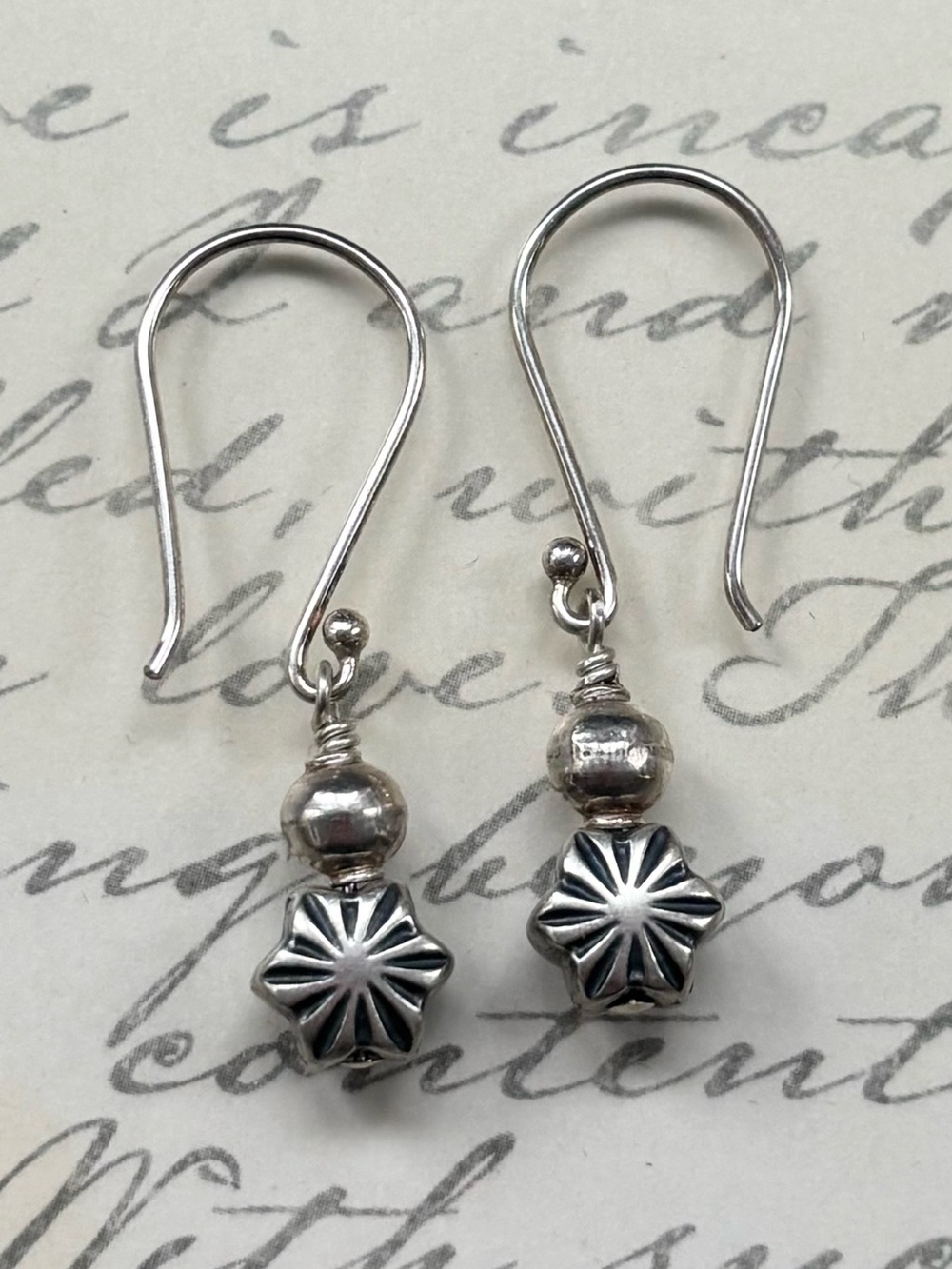 Sterling Silver Starburst Bead Drop Earrings - Silver Bali Beads